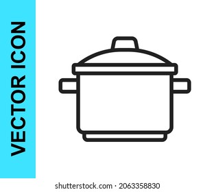Black line Cooking pot icon isolated on white background. Boil or stew food symbol.  Vector