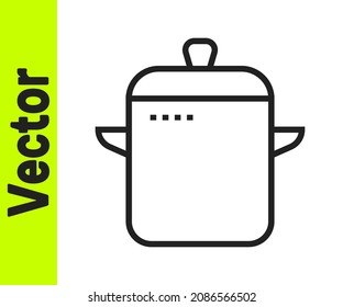 Black line Cooking pot icon isolated on white background. Boil or stew food symbol.  Vector