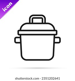 Black line Cooking pot icon isolated on white background. Boil or stew food symbol.  Vector