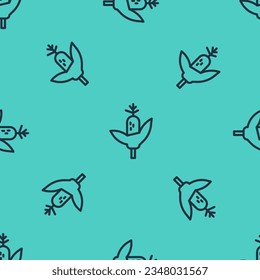 Black line Corn icon isolated seamless pattern on green background.  Vector