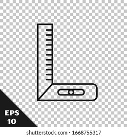Black line Corner ruler icon isolated on transparent background. Setsquare, angle ruler, carpentry, measuring utensil, scale.  Vector Illustration