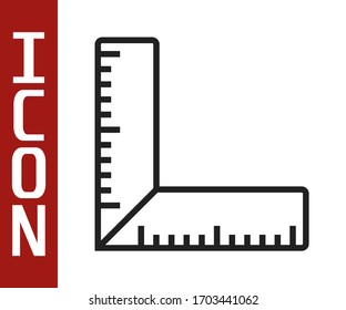 Black line Corner ruler icon isolated on white background. Setsquare, angle ruler, carpentry, measuring utensil, scale.  Vector Illustration