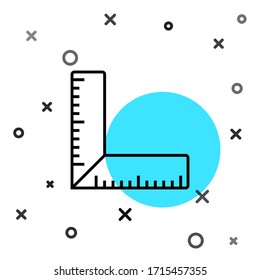 Black line Corner ruler icon isolated on white background. Setsquare, angle ruler, carpentry, measuring utensil, scale. Random dynamic shapes. Vector Illustration