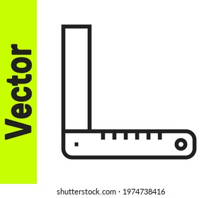 Black line Corner ruler icon isolated on white background. Setsquare, angle ruler, carpentry, measuring utensil, scale.  Vector