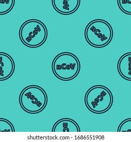 Black line Corona virus 2019-nCoV icon isolated seamless pattern on green background. Bacteria and germs, cell cancer, microbe, fungi.  Vector Illustration