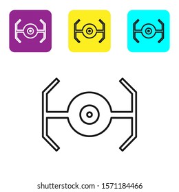 Black line Cosmic ship icon isolated on white background. Set icons colorful square buttons. Vector Illustration