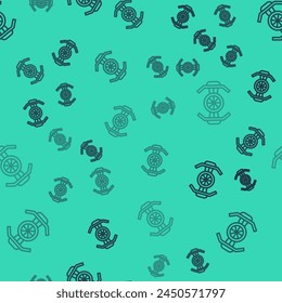 Black line Cosmic ship icon isolated seamless pattern on green background.  Vector
