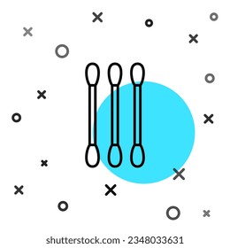 Black line Cotton swab for ears icon isolated on white background. Random dynamic shapes. Vector