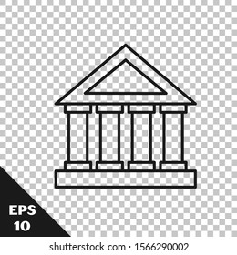 Black line Courthouse building icon isolated on transparent background. Building bank or museum.  Vector Illustration