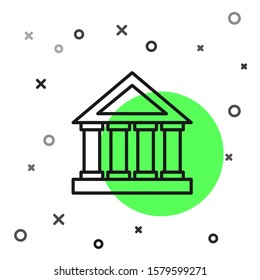 Black line Courthouse building icon isolated on white background. Building bank or museum.  Vector Illustration