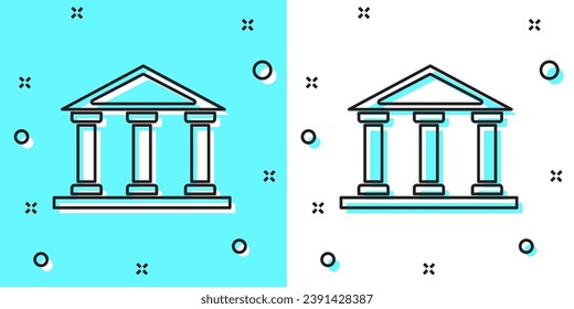 Icono del edificio de la Corte de línea negra aislado en fondo verde y blanco. Construyendo banco o museo. Formas dinámicas aleatorias. Vector