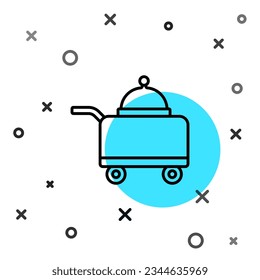 Black line Covered with a tray of food icon isolated on white background. Tray and lid sign. Restaurant cloche with lid. Random dynamic shapes. Vector