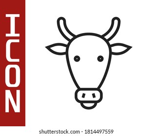 Black line Cow head icon isolated on white background.  Vector