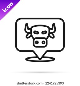 Black line Cow head icon isolated on white background.  Vector