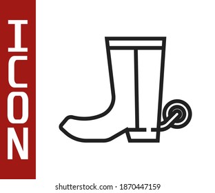 Black line Cowboy boot icon isolated on white background.  Vector