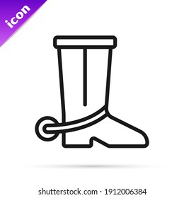 Black line Cowboy boot icon isolated on white background.  Vector