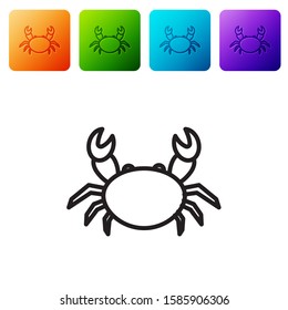 Black line Crab icon isolated on white background. Set icons in color square buttons. Vector Illustration