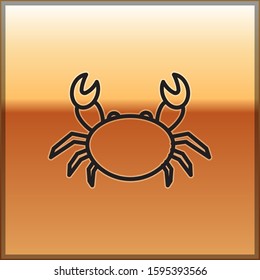 Black line Crab icon isolated on gold background.  Vector Illustration