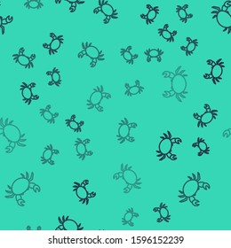 Black line Crab icon isolated seamless pattern on green background.  Vector Illustration