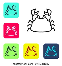 Black line Crab icon isolated on white background. Set icons in color square buttons. Vector
