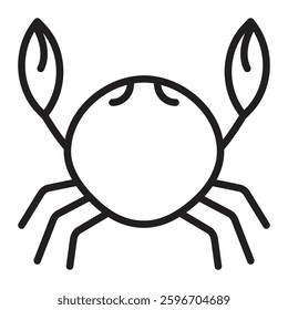 Black line crab icon, single vector monochrome nautical illustration, editable stroke sign