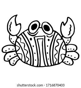 Black line crab on white isolated backdrop. outline crab for invitation and gift card, tattoo parlor or seafood store logo, bath tile. Phone case or cloth print. Doodle style stock vector illustration