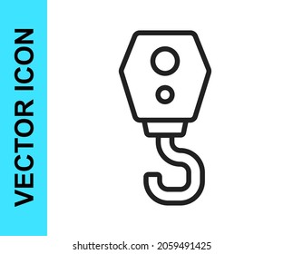 Icono de gancho de grúa de línea negra aislado en fondo blanco. Icono de gancho industrial.  Vector