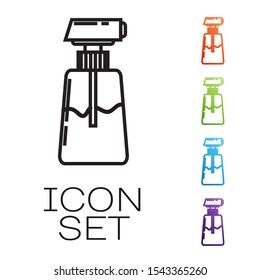 Black line Cream or lotion cosmetic tube icon isolated on white background. Body care products for men. Set icons colorful. Vector Illustration