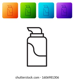 Black line Cream or lotion cosmetic tube icon isolated on white background. Body care products for men. Set icons in color square buttons. Vector Illustration
