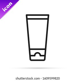 Black line Cream or lotion cosmetic tube icon isolated on white background. Body care products for men.  Vector Illustration