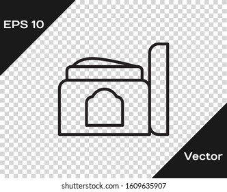 Black line Cream or lotion cosmetic tube icon isolated on transparent background. Body care products for men.  Vector Illustration