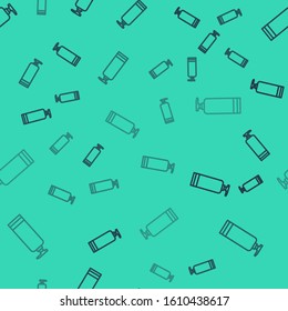 Black line Cream or lotion cosmetic tube icon isolated seamless pattern on green background. Body care products for men.  Vector Illustration