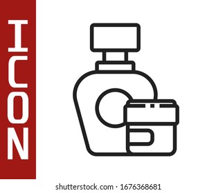 Black line Cream or lotion cosmetic tube icon isolated on white background. Body care products for men.  Vector Illustration