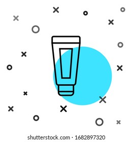 Black line Cream or lotion cosmetic tube icon isolated on white background. Body care products for men. Random dynamic shapes. Vector Illustration