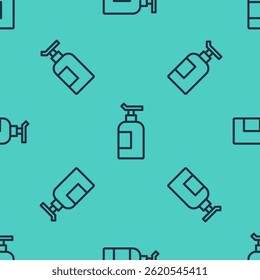 Black line Cream or lotion cosmetic tube icon isolated seamless pattern on green background. Body care products for woman.  Vector