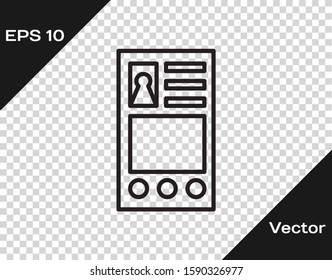 Black line Create account screen icon isolated on transparent background.  Vector Illustration