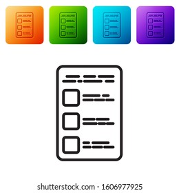 Black line Create account screen on mobile phone icon isolated on white background. Set icons in color square buttons. Vector Illustration