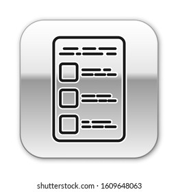 Black line Create account screen on mobile phone icon isolated on white background. Silver square button. Vector Illustration