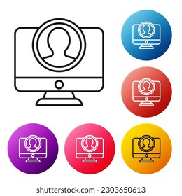 Línea negra Crear icono de pantalla de cuenta aislado en fondo blanco. Establece los iconos de los botones de círculo coloridos. Ilustración vectorial