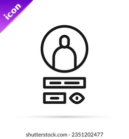 Black line Create account screen icon isolated on white background.  Vector Illustration
