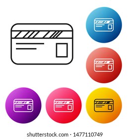 Black line Credit card icon isolated on white background. Online payment. Cash withdrawal. Financial operations. Shopping sign. Set icons colorful circle buttons. Vector Illustration