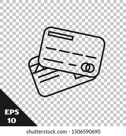 Black line Credit card icon isolated on transparent background. Online payment. Cash withdrawal. Financial operations. Shopping sign.  Vector Illustration