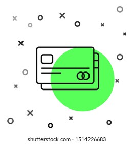 Black line Credit card icon isolated on white background. Online payment. Cash withdrawal. Financial operations. Shopping sign.  Vector Illustration