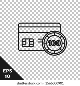Black line Credit card icon isolated on transparent background. Online payment. Cash withdrawal. Financial operations. Shopping sign.  Vector Illustration