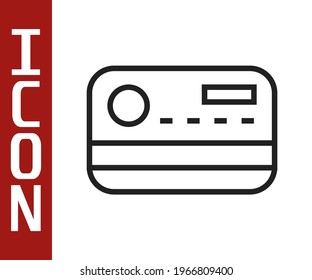 Black line Credit card icon isolated on white background. Online payment. Cash withdrawal. Financial operations. Shopping sign.  Vector