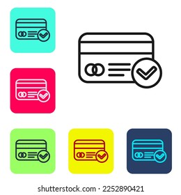 Black line Credit card icon isolated on white background. Online payment. Cash withdrawal. Financial operations. Shopping sign. Set icons in color square buttons. Vector Illustration