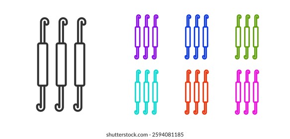 Black line Crochet hook icon isolated on white background. Knitting hook. Set icons colorful. Vector