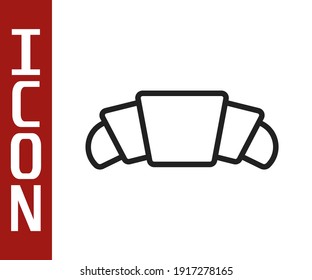 Black line Croissant icon isolated on white background.  Vector