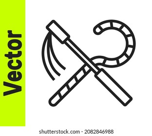 Black line Crook and flail icon isolated on white background. Ancient Egypt symbol. Scepters of egypt.  Vector