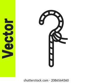 Black line Crook icon isolated on white background. Ancient Egypt symbol. Scepters of egypt.  Vector